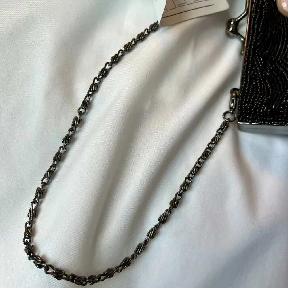 Carlo Fellini Black Formal Evening Bag Detailed Beadwork Clutch w  Chain NWT
